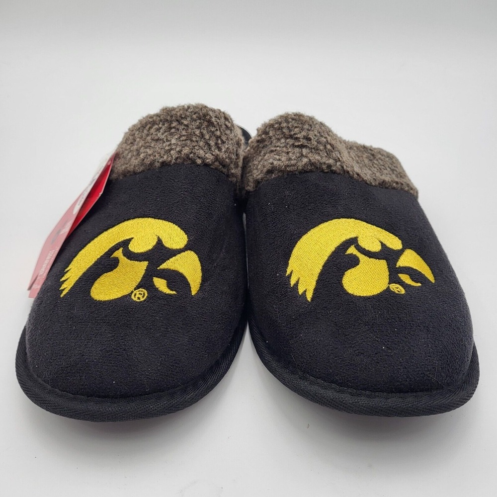 Iowa Hawkeyes Sherpa‎ Faux Fur Scuff Slippers FOCO Mens XL 13-14 Black